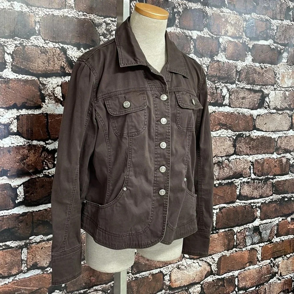 Live a Little Denim Jacket Buttons Brown Size Large L - Picture 6 of 17